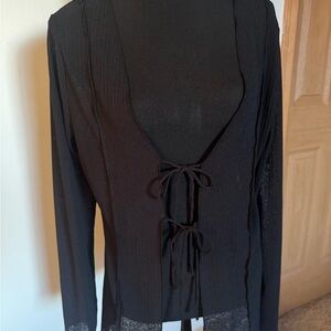 OAK + FORT Black Tie-Front Cardigan